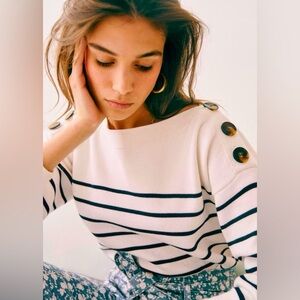 Sezane Off-the-Shoulder Sweater in Cream and Black